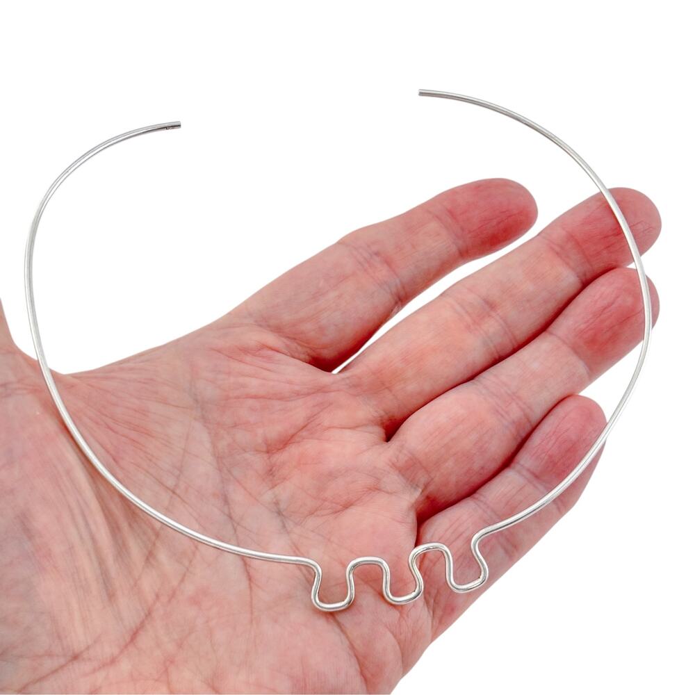 Vintage Sterling Silver 925 Round Wire Collar Choker Necklace 15 inch